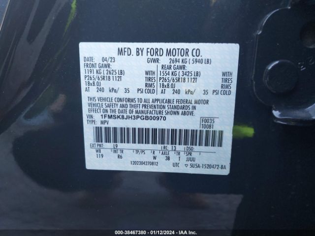 1FMSK8JH3PGB00970 Ford Explorer Timberline