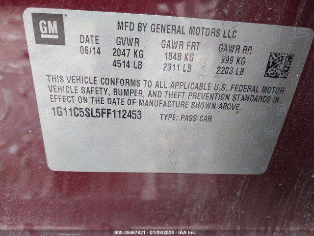 Chevrolet MALIBU 1LT 2015 1G11C5SL5FF112453 Image 9