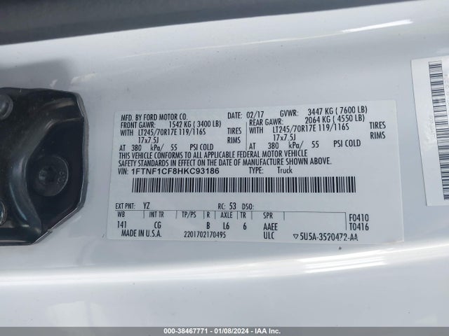 Ford F-150 Xl 2017 1FTNF1CF8HKC93186 Image 9