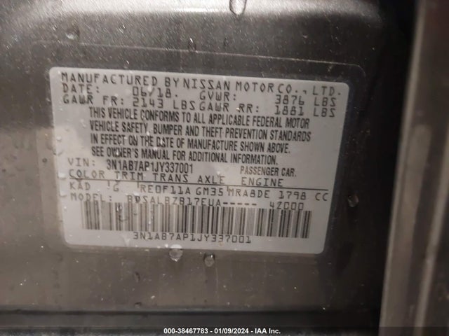 Nissan SENTRA S 2018 3N1AB7AP1JY337001 Image 9