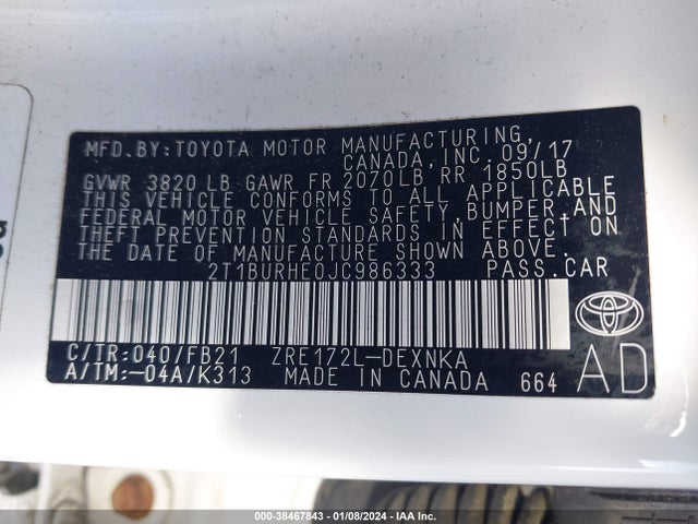 Toyota COROLLA LE 2018 2T1BURHE0JC986333 Image 9