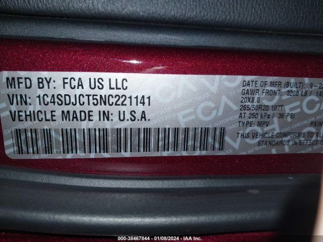 1C4SDJCT5NC221141 Dodge Durango R/t Awd