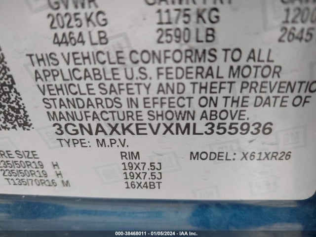 2021 CHEVROLET EQUINOX FWD LT VIN: 3GNAXKEVXML355936