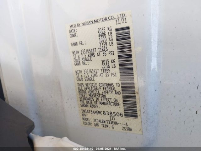 5N1AT3AA6MC838506 Nissan Rogue S Fwd