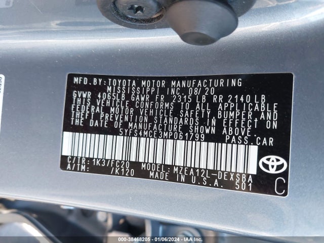 Toyota COROLLA SE 2021 5YFS4MCE3MP061799 Image 9