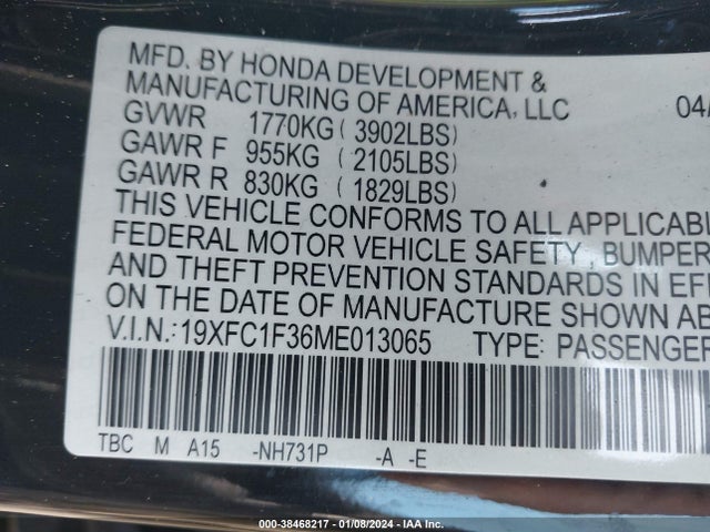 Honda CIVIC EX 2021 19XFC1F36ME013065 Image 9