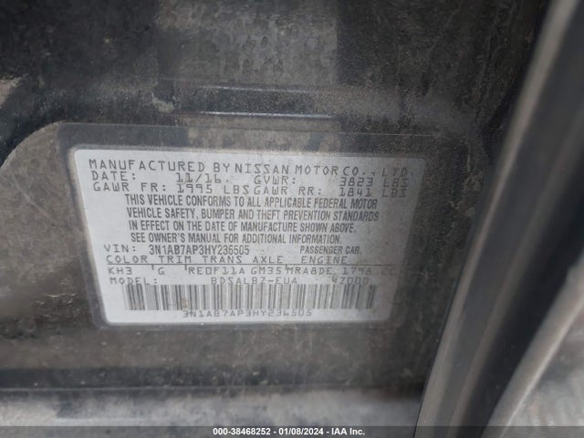 Nissan SENTRA S 2017 3N1AB7AP3HY236505 Image 9