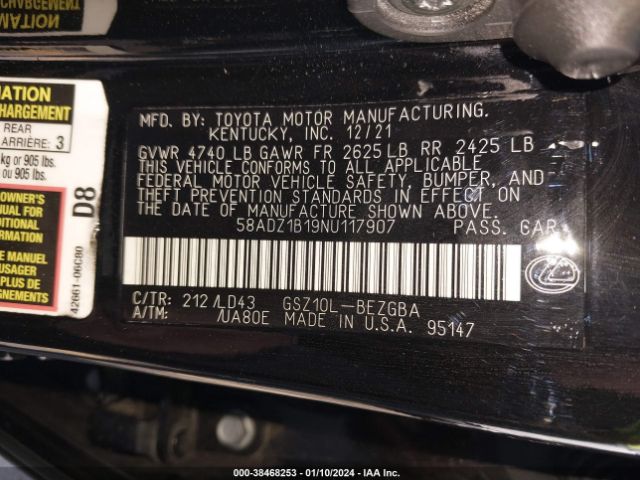 58ADZ1B19NU117907 Lexus ES 350