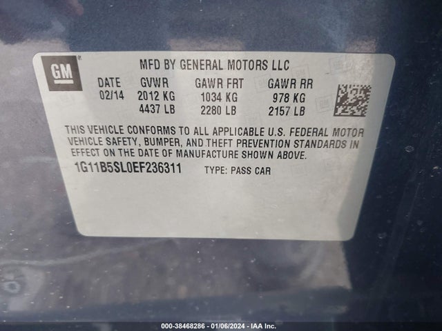Chevrolet Malibu 1ls 2014 1G11B5SL0EF236311 Image 9