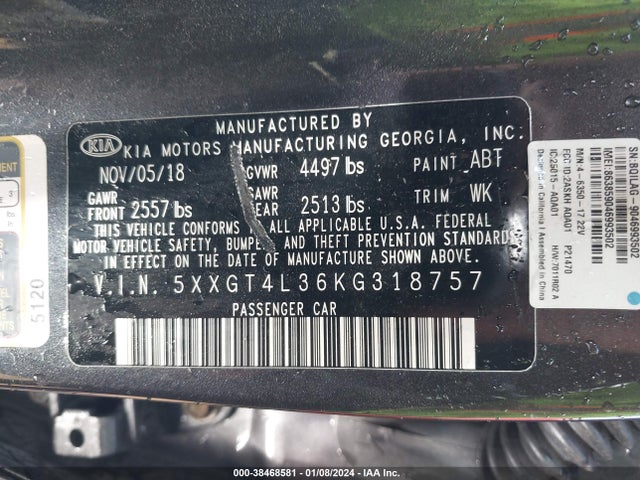 KIA Optima Lx 2019 5XXGT4L36KG318757 Image 9