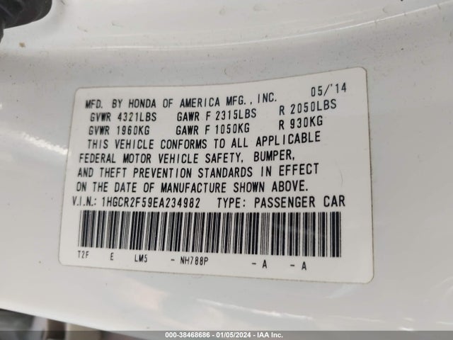 Honda Accord Sport 2014 1HGCR2F59EA234982 Image 9