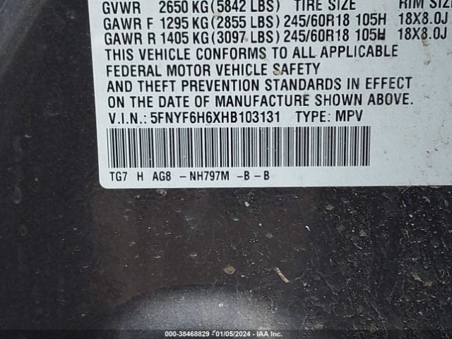 5FNYF6H6XHB103131 Honda Pilot Ex-l