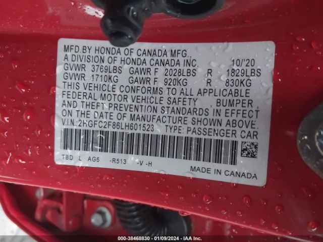 2HGFC2F86LH601523 Honda Civic Sport
