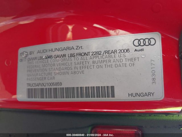 TRUC5AFVXJ1005859 Audi Tt 2.0t