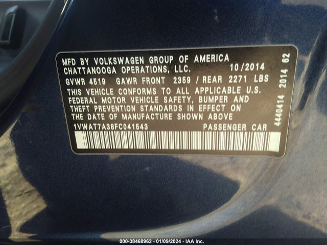 Volkswagen Passat 1.8t Wolfsburg Edition 2015 1VWAT7A38FC041543 Image 9