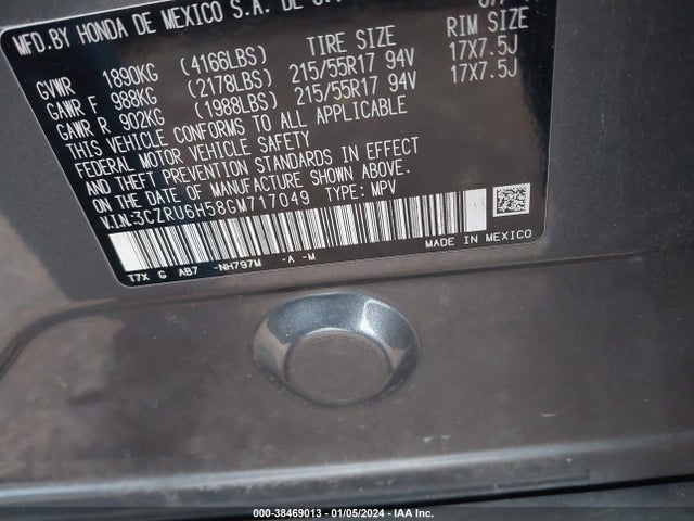 Honda HR-V EX 2016 3CZRU6H58GM717049 Image 9