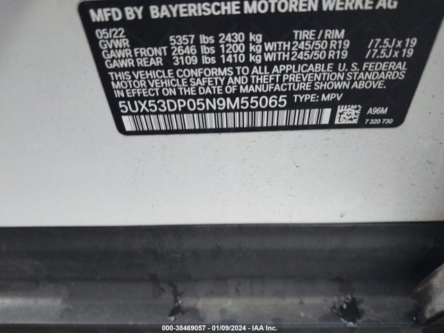 BMW X3 Xdrive30i 2022 5UX53DP05N9M55065 Image 9