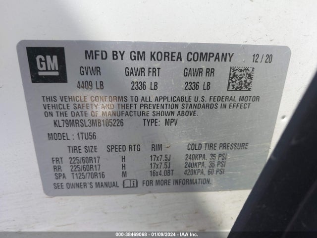 Chevrolet Trailblazer Awd Lt 2021 KL79MRSL3MB105226 Image 9