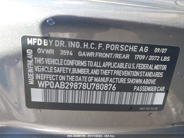 2008 PORSCHE CAYMAN S WP0AB29878U780876 Photo 8