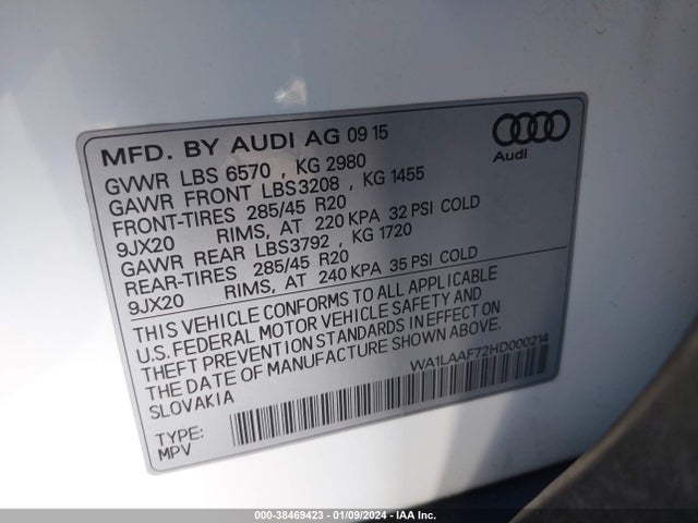 Audi Q7 3.0t Premium 2017 WA1LAAF72HD000214 Image 9