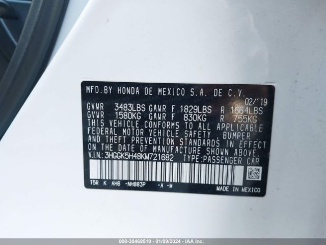 3HGGK5H48KM721682 Honda FIT LX