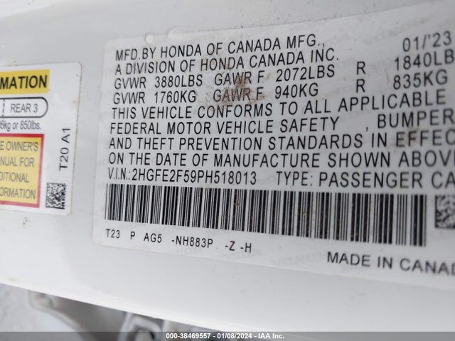 Honda Civic Sport 2023 2HGFE2F59PH518013 Image 9