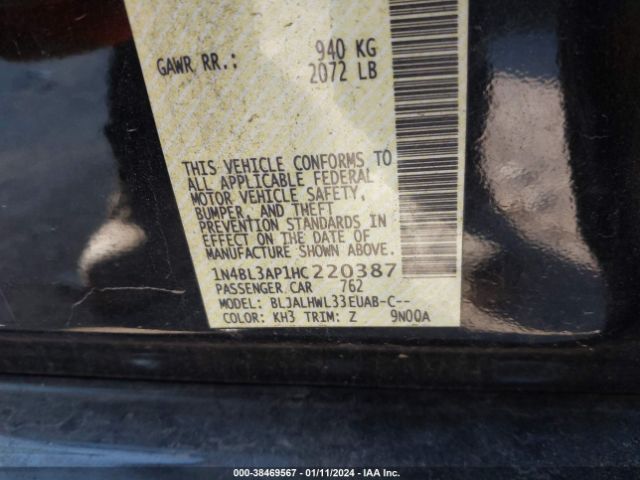 1N4BL3AP1HC220387 Nissan Altima 3.5 Sr