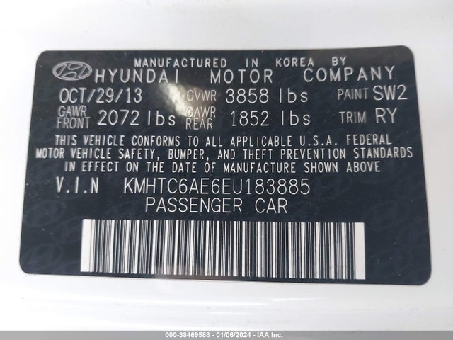2014 HYUNDAI VELOSTER TURBO W/BLUE VIN: KMHTC6AE6EU183885