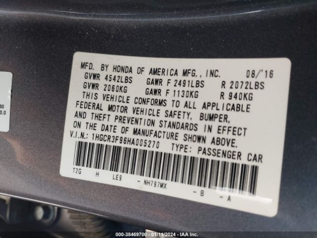 1HGCR3F96HA005270 Honda Accord Touring V6