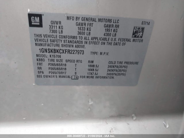 Chevrolet Tahoe Lt 2015 1GNSKBKCXFR227973 Image 9