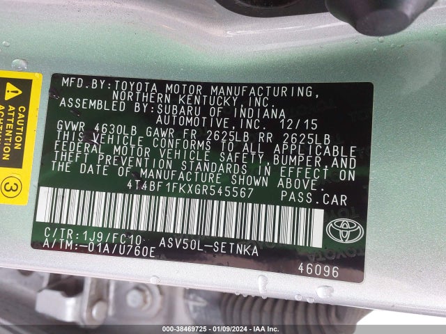 Toyota CAMRY LE 2016 4T4BF1FKXGR545567 Image 9