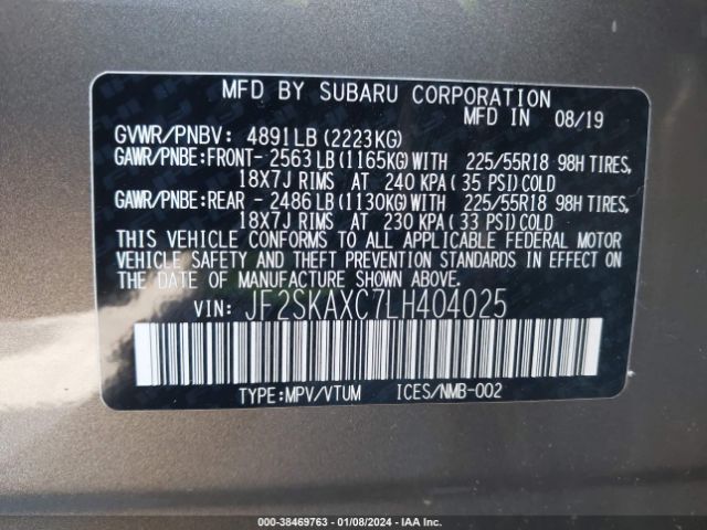 2020 SUBARU FORESTER JF2SKAXC7LH404025 Photo 8