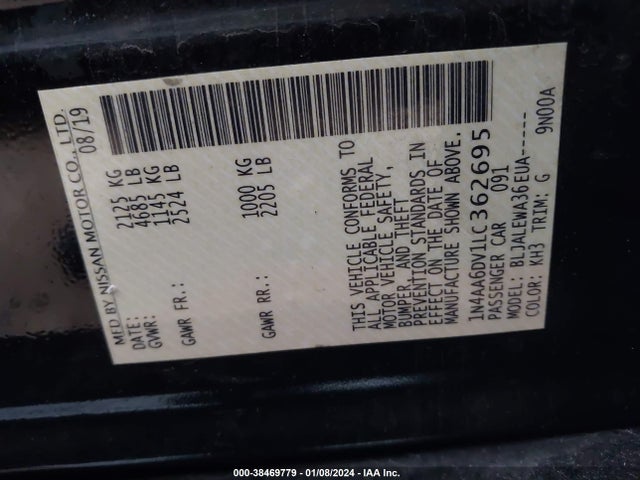 Nissan Maxima Sl Xtronic Cvt 2020 1N4AA6DV1LC362695 Image 9