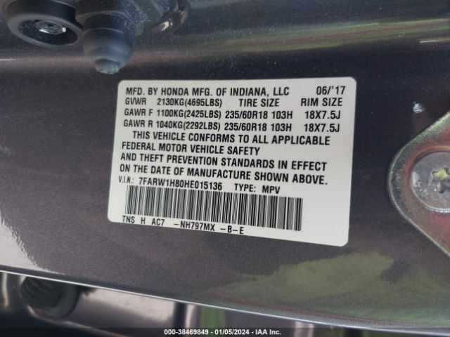 7FARW1H80HE015136 Honda Cr-v Ex-l/ex-l Navi