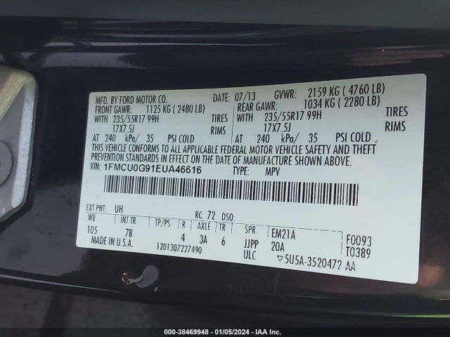 2014 FORD ESCAPE SE VIN: 1FMCU0G91EUA46616