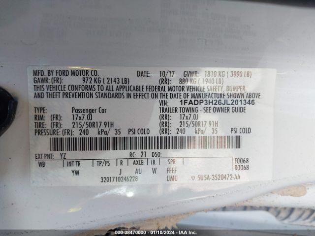1FADP3H26JL201346 Ford FOCUS SEL