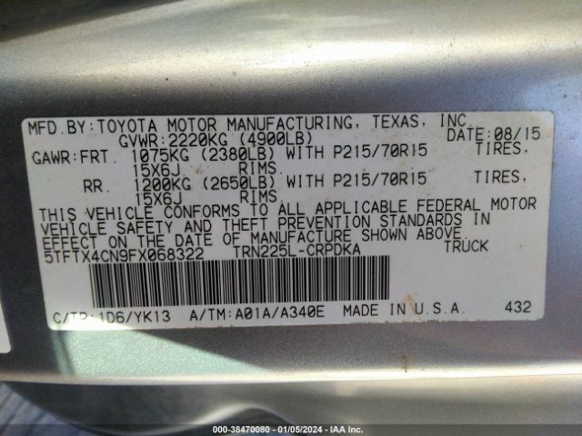 5TFTX4CN9FX068322 Toyota Tacoma
