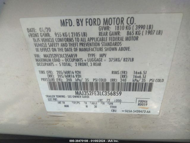 MAJ3S2FE3LC356859 Ford ECOSPORT S