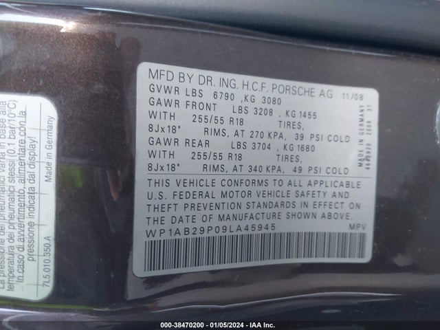 2009 PORSCHE CAYENNE WP1AB29P09LA45945 Photo 8