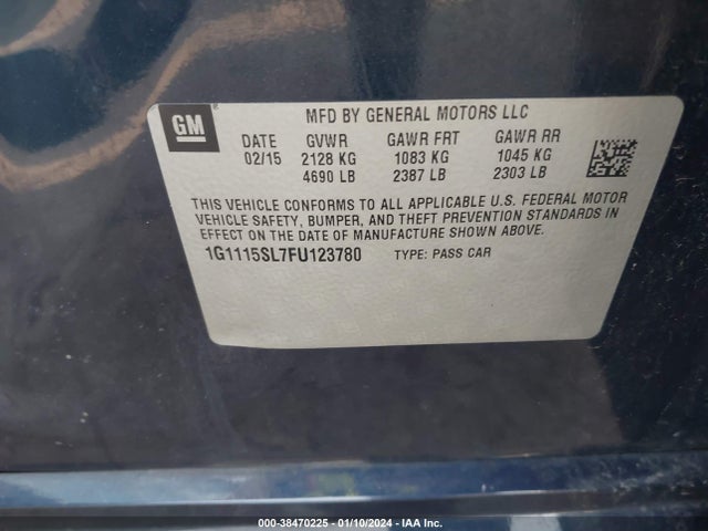 Chevrolet IMPALA 1LT 2015 1G1115SL7FU123780 Image 9