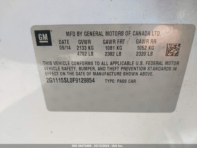 Chevrolet IMPALA 1LT 2015 2G1115SL0F9129854 Image 9