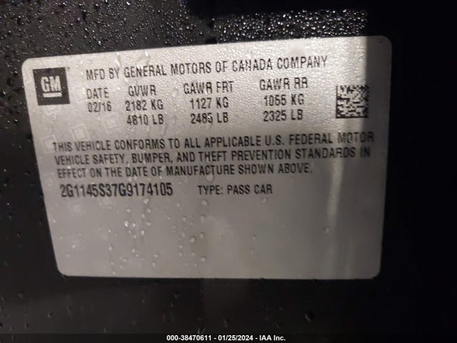 Chevrolet IMPALA 2LZ 2016 2G1145S37G9174105 Image 9