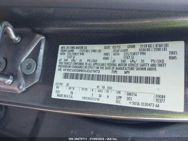 2013 FORD ESCAPE SE VIN: 1FMCU0G99DUD21972