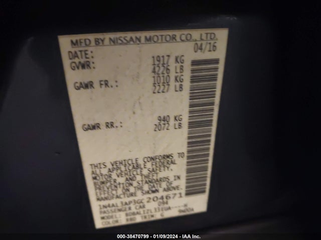 Nissan Altima 2.5 Sv 2016 1N4AL3AP3GC204671 Image 9