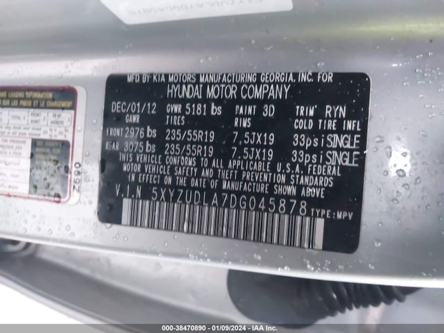 2013 HYUNDAI SANTA FE SPORT 2.0T VIN: 5XYZUDLA7DG045878