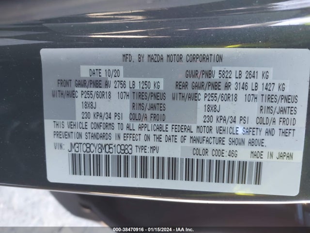 2021 MAZDA CX-9 TOURING VIN: JM3TCBCY8M0510983