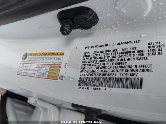 Honda Pilot Awd Ex-l 2021 5FNYF6H55MB062361 Image 9