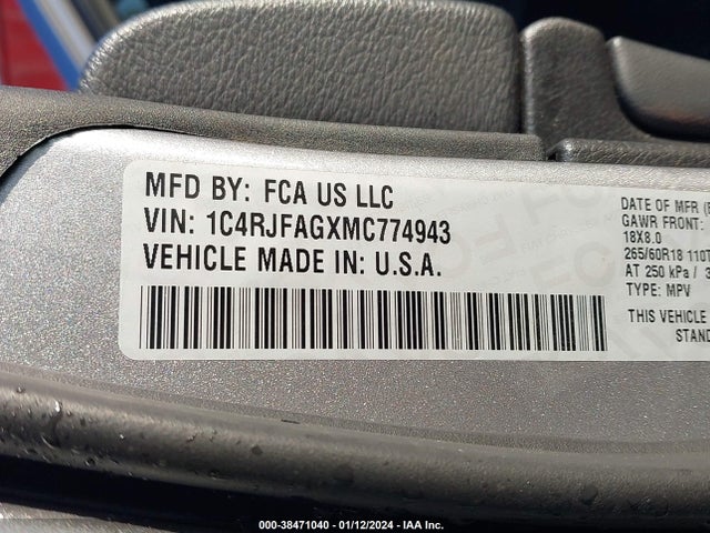 2021 JEEP GRAND CHEROKEE LAREDO X 4X4 VIN: 1C4RJFAGXMC774943