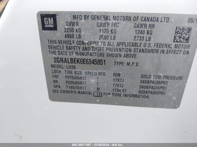 Chevrolet EQUINOX 1LT 2014 2GNALBEK8E6345851 Image 9