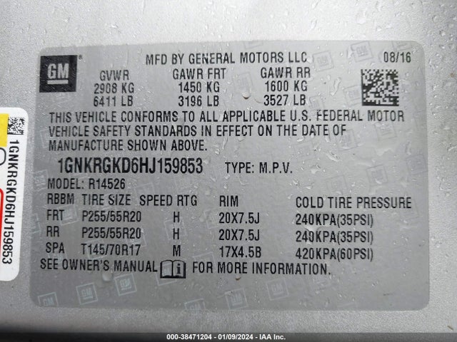 Chevrolet Traverse 1lt 2017 1GNKRGKD6HJ159853 Image 9